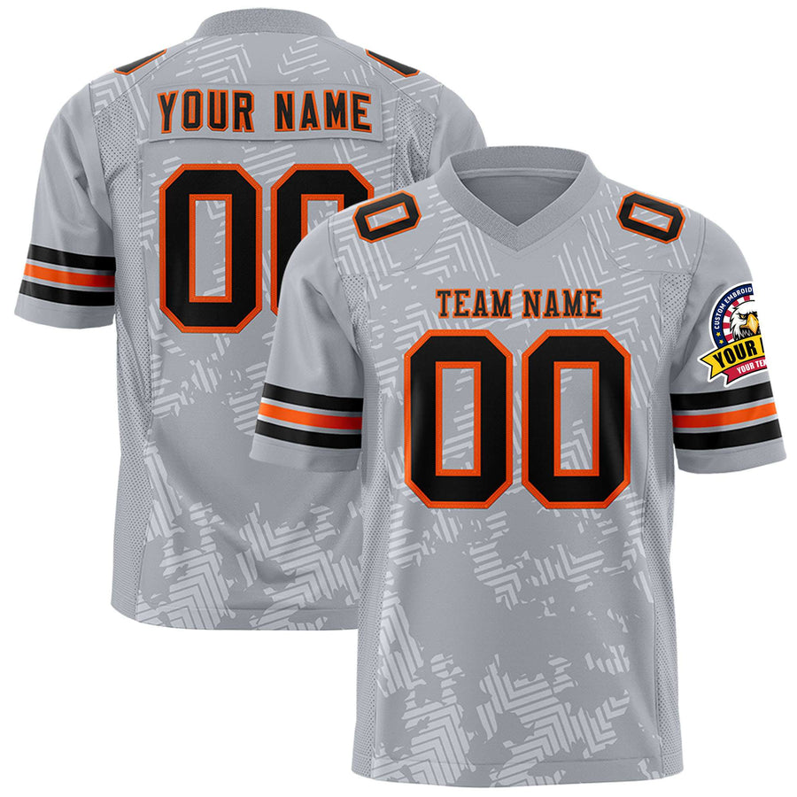 Custom Gray Black-Orange Personalized Graffiti Line Design Football Jersey | BuyFootballJersey