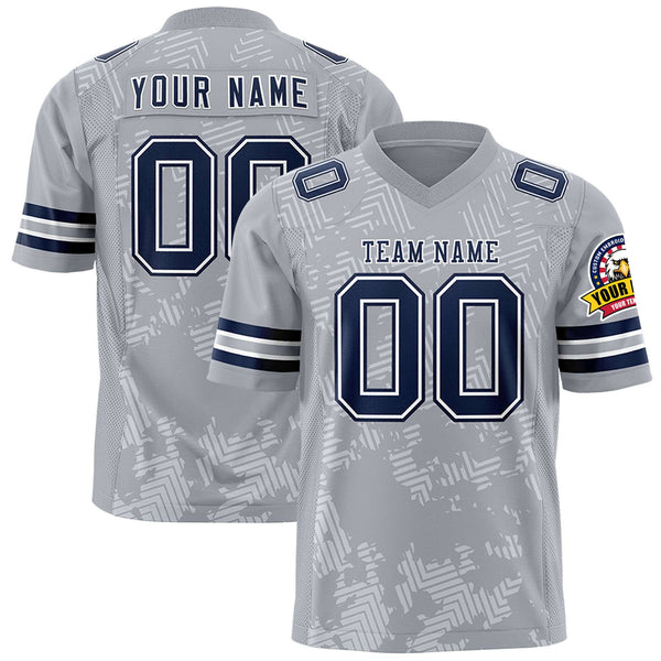 Custom Gray Navy-White Personalized Graffiti Line Design Football Jersey | BuyFootballJersey