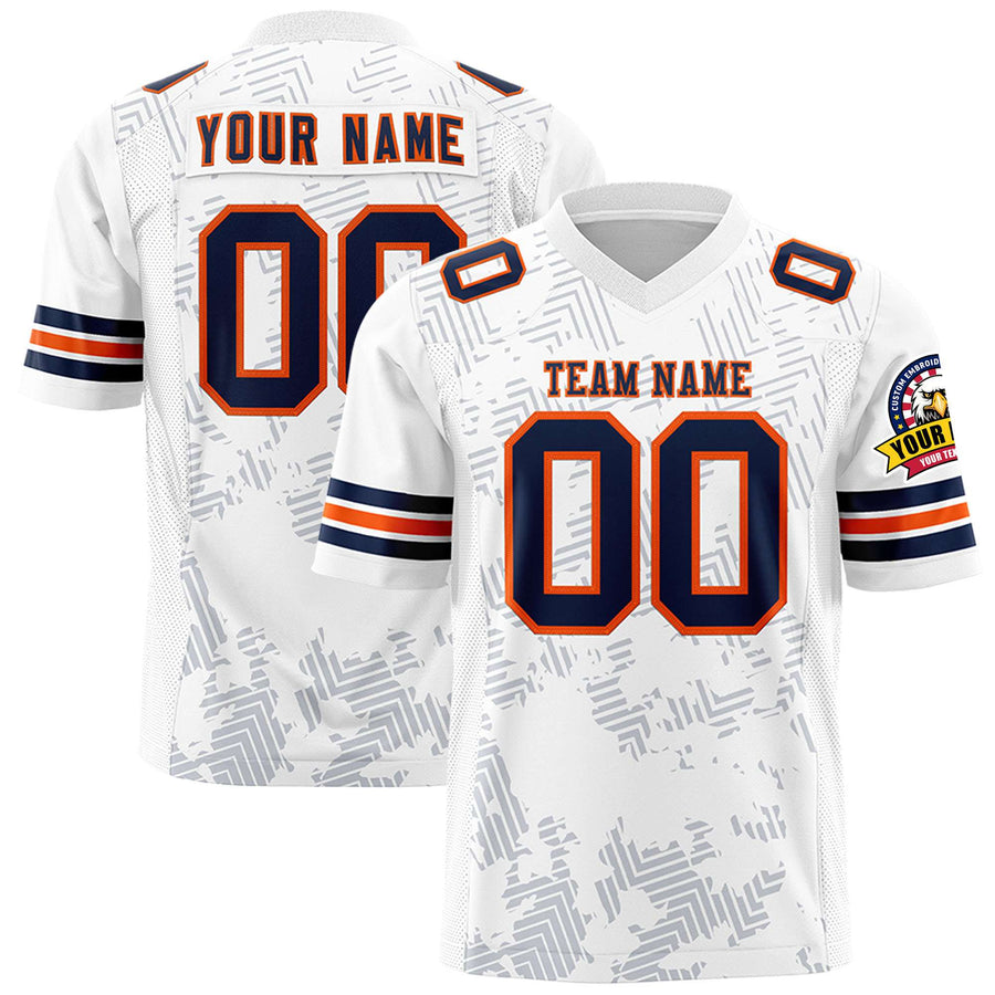 Custom White Navy-Orange Personalized Graffiti Line Design Football Jersey | BuyFootballJersey