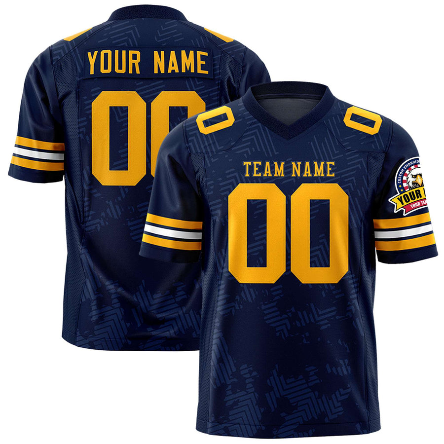 Custom Navy Yellow Personalized Graffiti Line Design Football Jersey | BuyFootballJersey