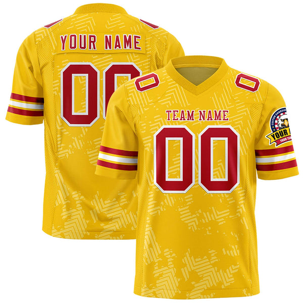 Custom Gold Red-White Personalized Graffiti Line Design Football Jersey | BuyFootballJersey