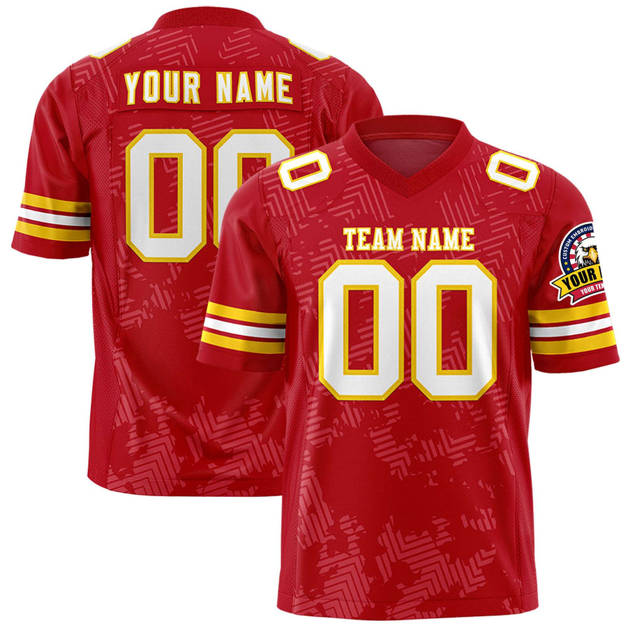 Custom Red White-Gold Personalized Graffiti Line Design Football Jersey | BuyFootballJersey