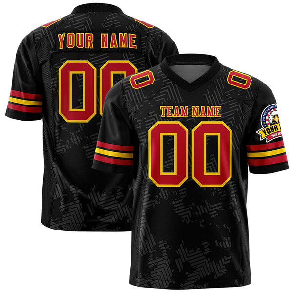 Custom Black Red-Gold Personalized Graffiti Line Design Football Jersey | BuyFootballJersey