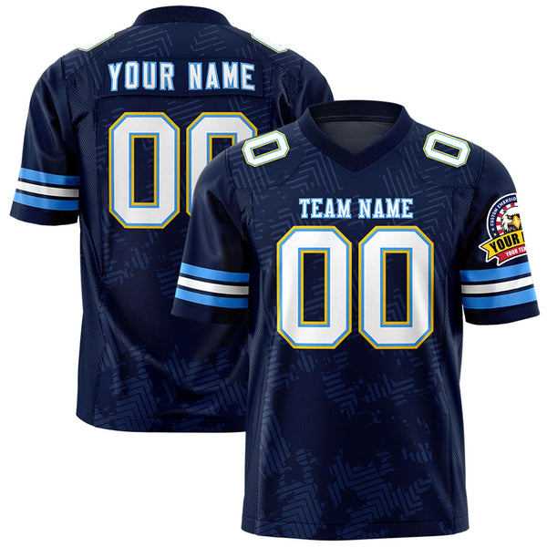 Custom Navy White-Powder Blue Personalized Graffiti Line Design Football Jersey | BuyFootballJersey