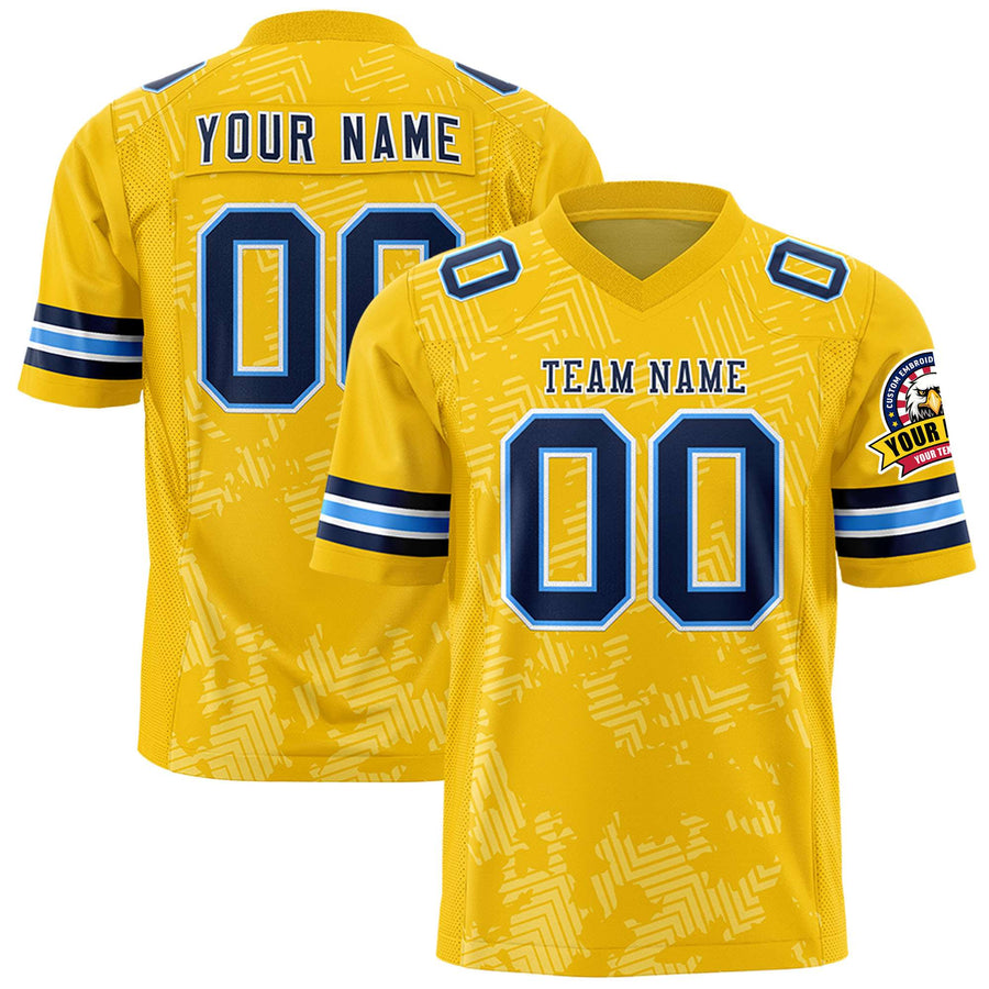 Custom Gold Navy-White Personalized Graffiti Line Design Football Jersey | BuyFootballJersey