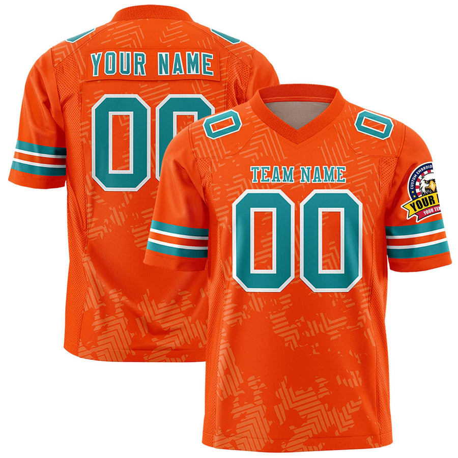 Custom Orange Aqua-White Personalized Graffiti Line Design Football Jersey | BuyFootballJersey