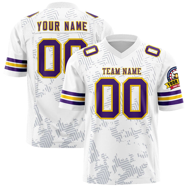 Custom White Purple-Gold Personalized Graffiti Line Design Football Jersey | BuyFootballJersey