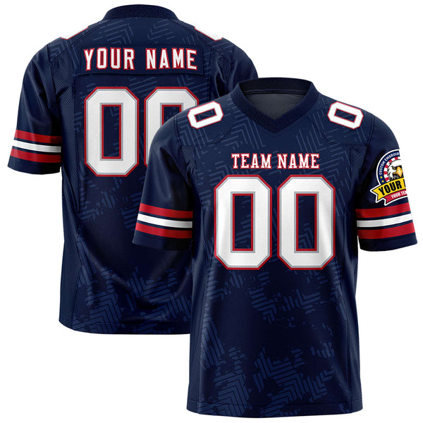 Custom Navy White-Red Personalized Graffiti Line Design Football Jersey | BuyFootballJersey
