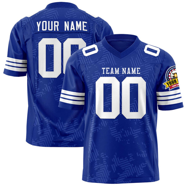 Custom Royal White Personalized Graffiti Line Design Football Jersey | BuyFootballJersey