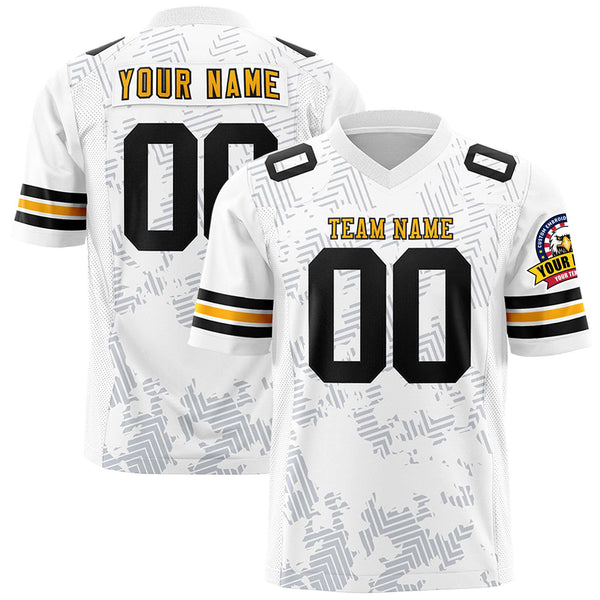 Custom White Yellow-Black Personalized Graffiti Line Design Football Jersey | BuyFootballJersey