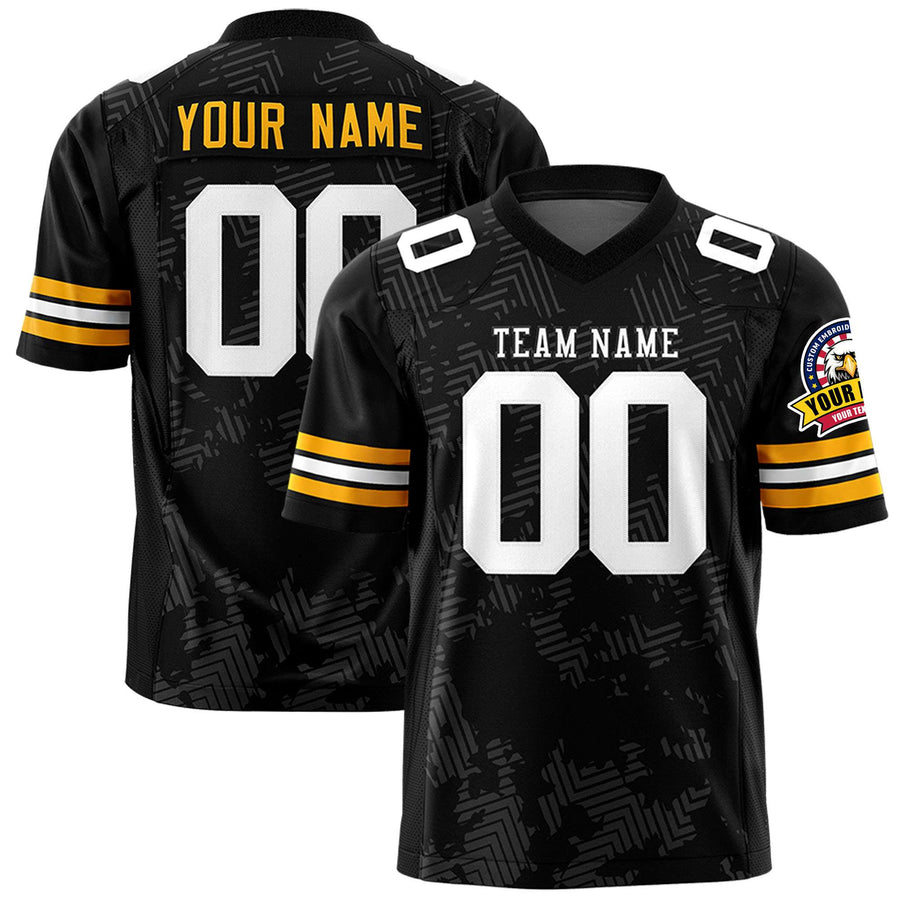 Custom Black Yellow Personalized Graffiti Line Design Football Jersey | BuyFootballJersey