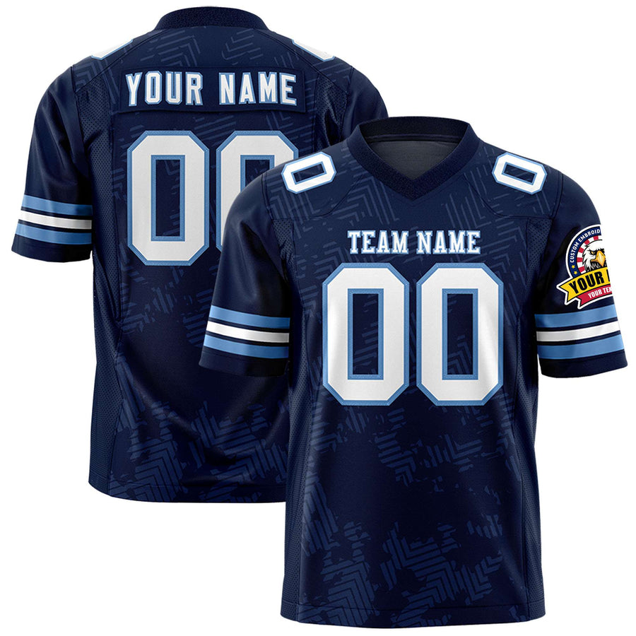 Custom Navy White-Light Blue Personalized Graffiti Line Design Football Jersey | BuyFootballJersey