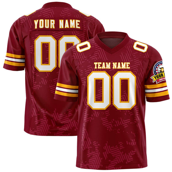 Custom Crimson White-Yellow Personalized Graffiti Line Design Football Jersey | BuyFootballJersey
