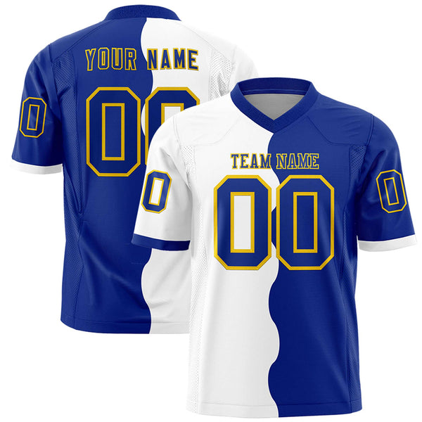 Custom Royal White Split Fashion Mesh Football Jersey | BuyFootballJersey