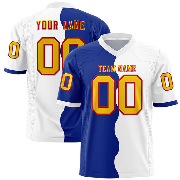 Custom White Royal Split Fashion Mesh Football Jersey | BuyFootballJersey