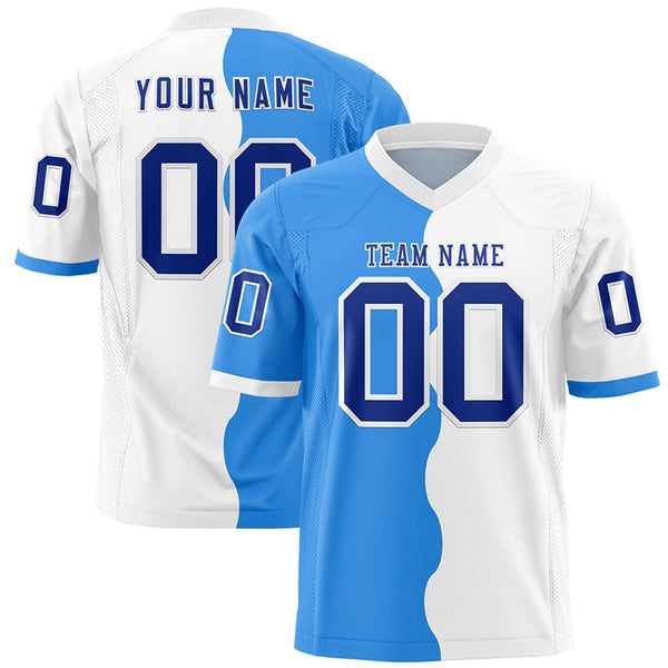 Custom White Powder Blue Split Fashion Mesh Football Jersey | BuyFootballJersey