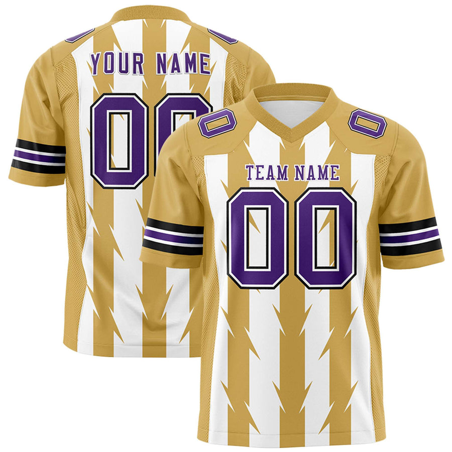 Custom White Old Gold Personalized Razr Stripe Graffiti Pattern Flag Football Jersey | BuyFootballJersey