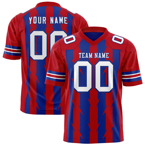 Custom Royal Red Personalized Razr Stripe Graffiti Pattern Flag Football Jersey | BuyFootballJersey