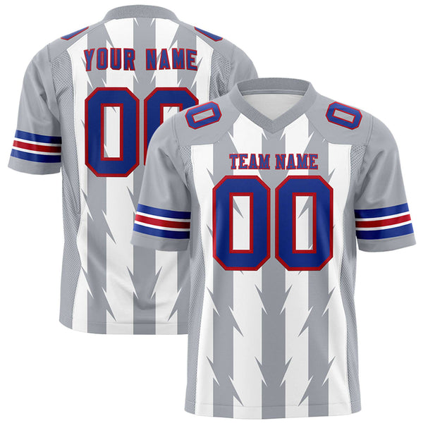Custom White Gray Personalized Razr Stripe Graffiti Pattern Flag Football Jersey | BuyFootballJersey