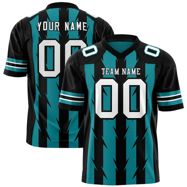 Custom Aqua Black Personalized Razr Stripe Graffiti Pattern Flag Football Jersey | BuyFootballJersey