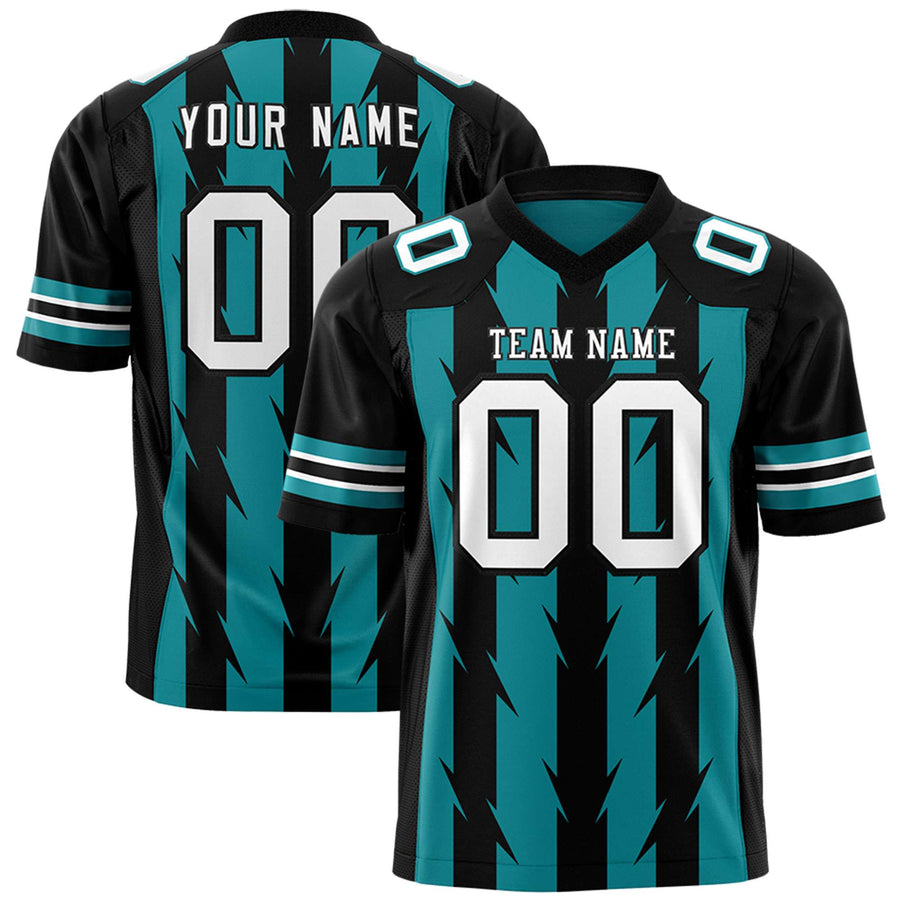 Custom Aqua Black Personalized Razr Stripe Graffiti Pattern Flag Football Jersey | BuyFootballJersey