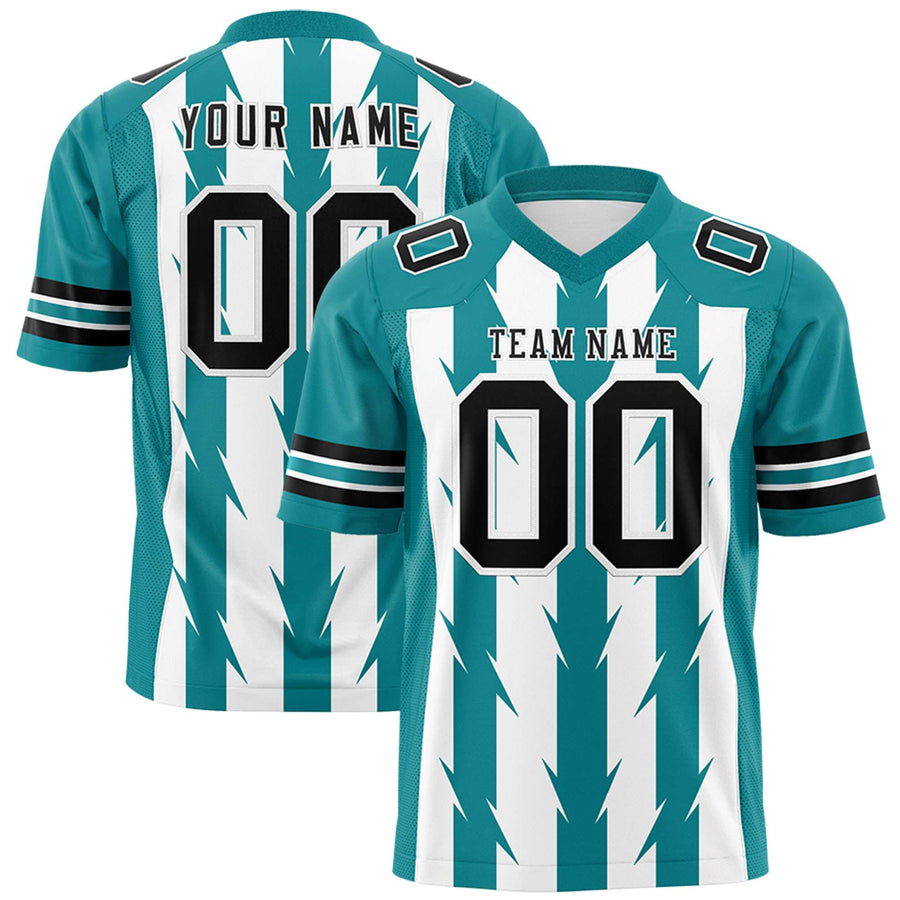 Custom White Aqua Personalized Razr Stripe Graffiti Pattern Flag Football Jersey | BuyFootballJersey