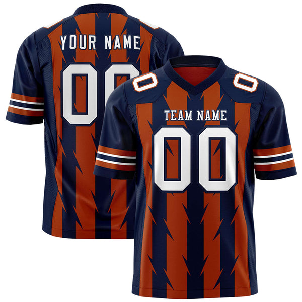 Custom Texas Orange Navy Personalized Razr Stripe Graffiti Pattern Flag Football Jersey | BuyFootballJersey