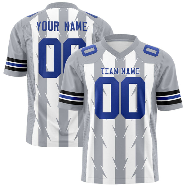 Custom White Gray Personalized Razr Stripe Graffiti Pattern Flag Football Jersey | BuyFootballJersey