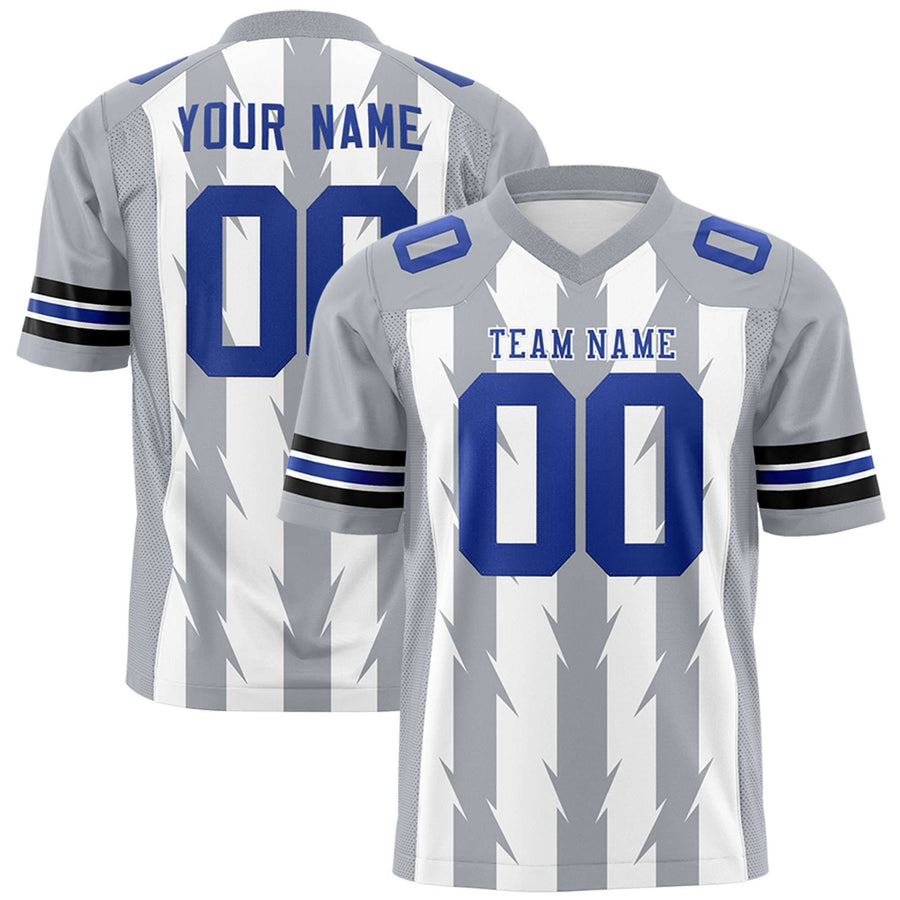 Custom White Gray Personalized Razr Stripe Graffiti Pattern Flag Football Jersey | BuyFootballJersey