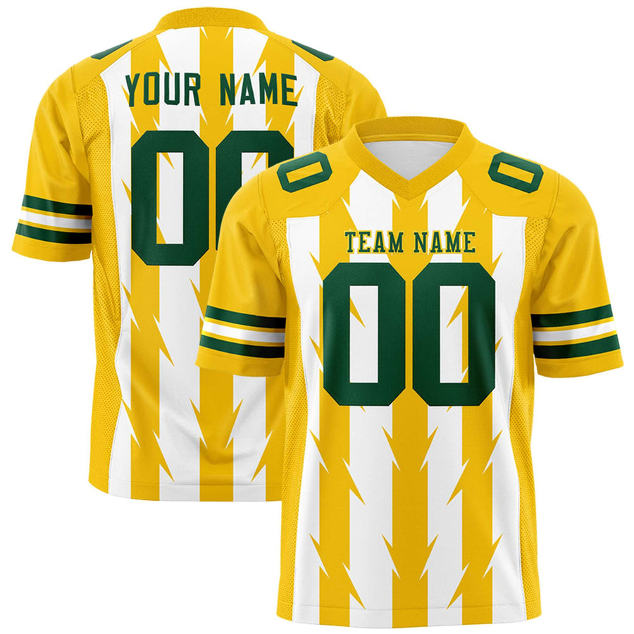 Custom White Gold Personalized Razr Stripe Graffiti Pattern Flag Football Jersey | BuyFootballJersey