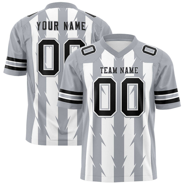 Custom White Gray Personalized Razr Stripe Graffiti Pattern Flag Football Jersey | BuyFootballJersey