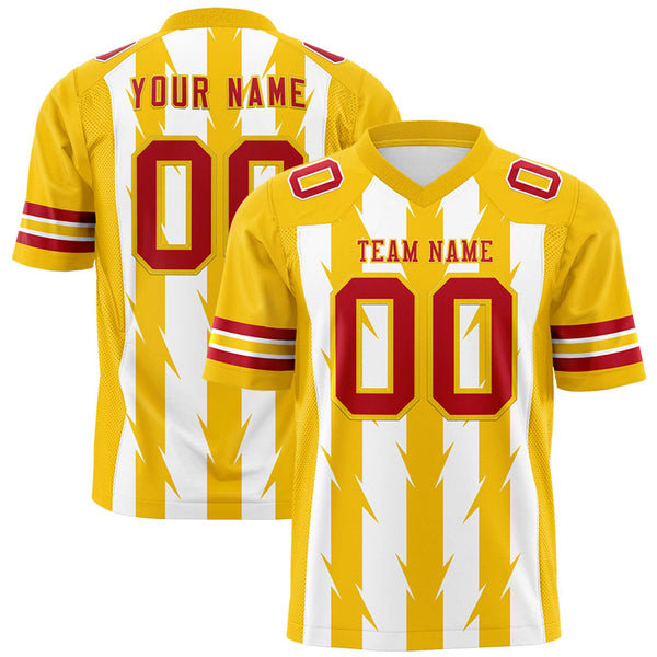 Custom White Gold Personalized Razr Stripe Graffiti Pattern Flag Football Jersey | BuyFootballJersey