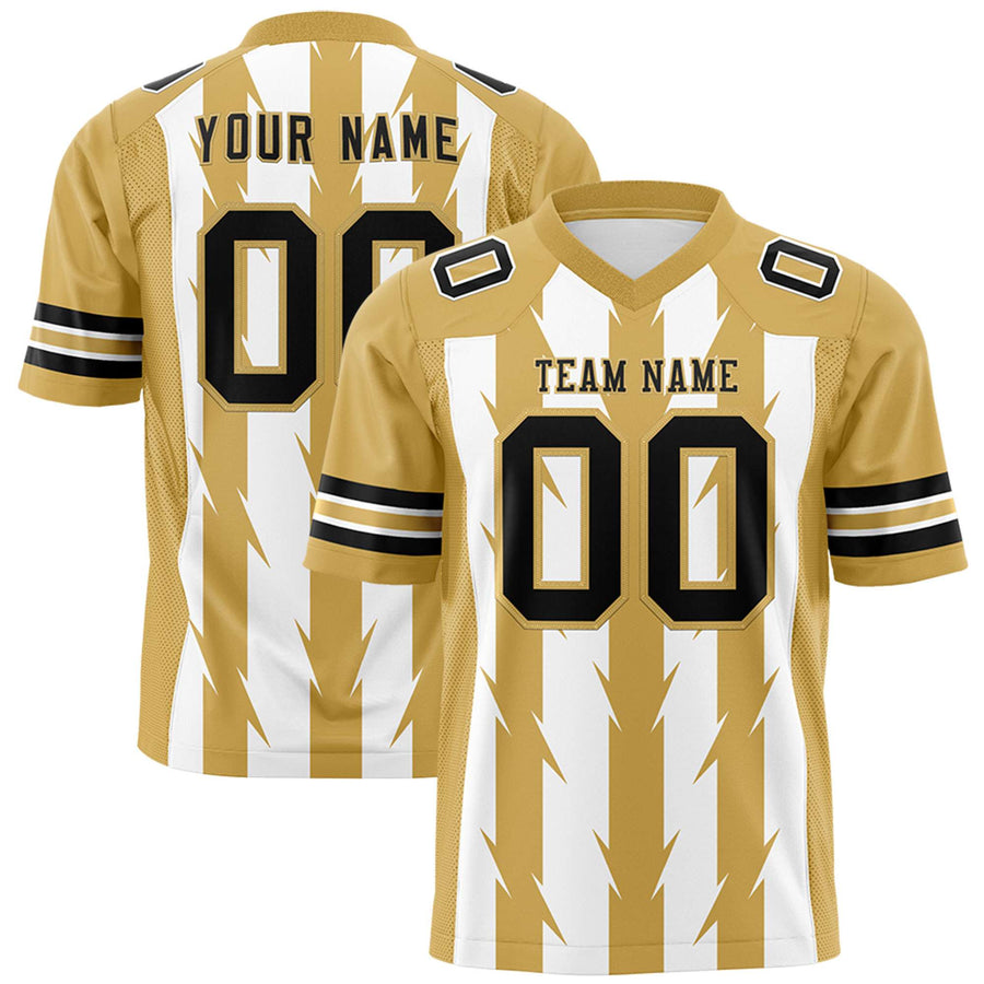 Custom White Old Gold Personalized Razr Stripe Graffiti Pattern Flag Football Jersey | BuyFootballJersey