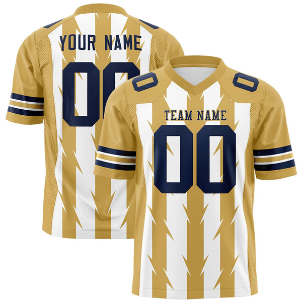 Custom White Old Gold Personalized Razr Stripe Graffiti Pattern Flag Football Jersey | BuyFootballJersey