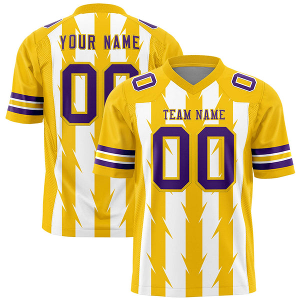 Custom White Gold Personalized Razr Stripe Graffiti Pattern Flag Football Jersey | BuyFootballJersey