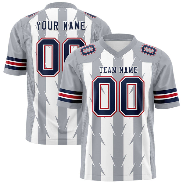 Custom White Gray Personalized Razr Stripe Graffiti Pattern Flag Football Jersey | BuyFootballJersey