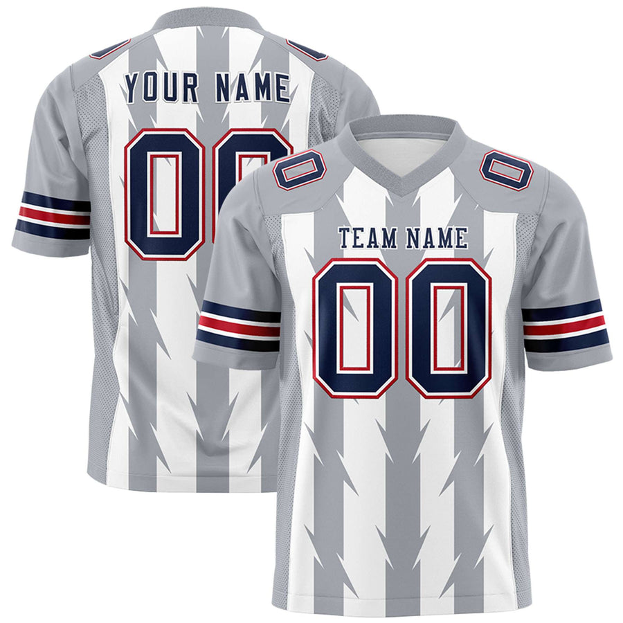 Custom White Gray Personalized Razr Stripe Graffiti Pattern Flag Football Jersey | BuyFootballJersey