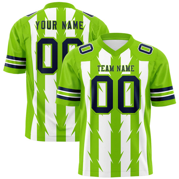 Custom White Neon Green Personalized Razr Stripe Graffiti Pattern Flag Football Jersey | BuyFootballJersey