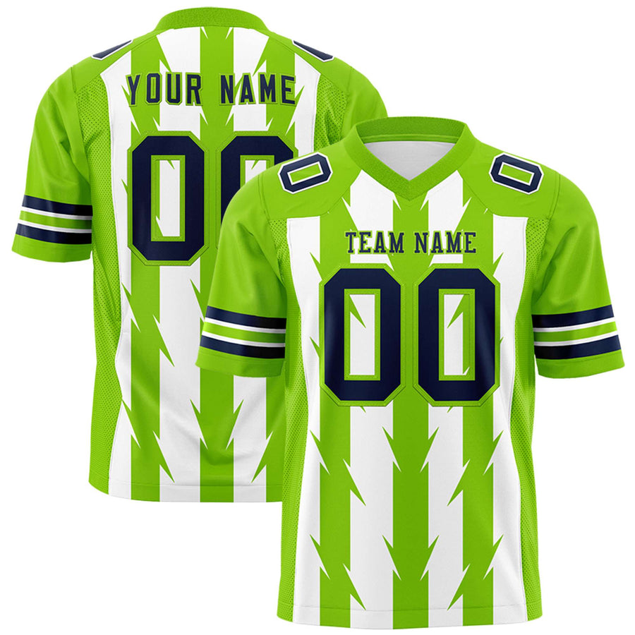 Custom White Neon Green Personalized Razr Stripe Graffiti Pattern Flag Football Jersey | BuyFootballJersey