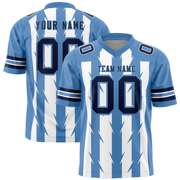 Custom White Light Blue Personalized Razr Stripe Graffiti Pattern Flag Football Jersey | BuyFootballJersey