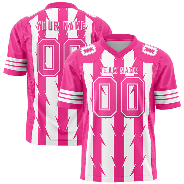 Custom White Pink Personalized Razr Stripe Graffiti Pattern Flag Football Jersey | BuyFootballJersey
