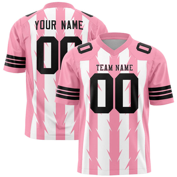Custom White Light Pink Personalized Razr Stripe Graffiti Pattern Flag Football Jersey | BuyFootballJersey