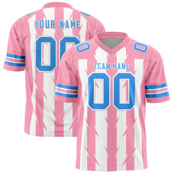 Custom White Light Pink Personalized Razr Stripe Graffiti Pattern Flag Football Jersey | BuyFootballJersey