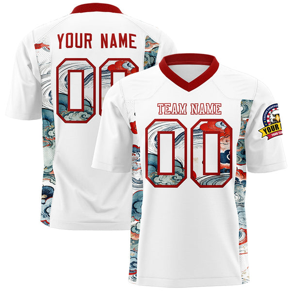 Custom White Red Ukiyo-e Auspicious Clouds Graffiti Pattern Football Jersey | BuyFootballJersey