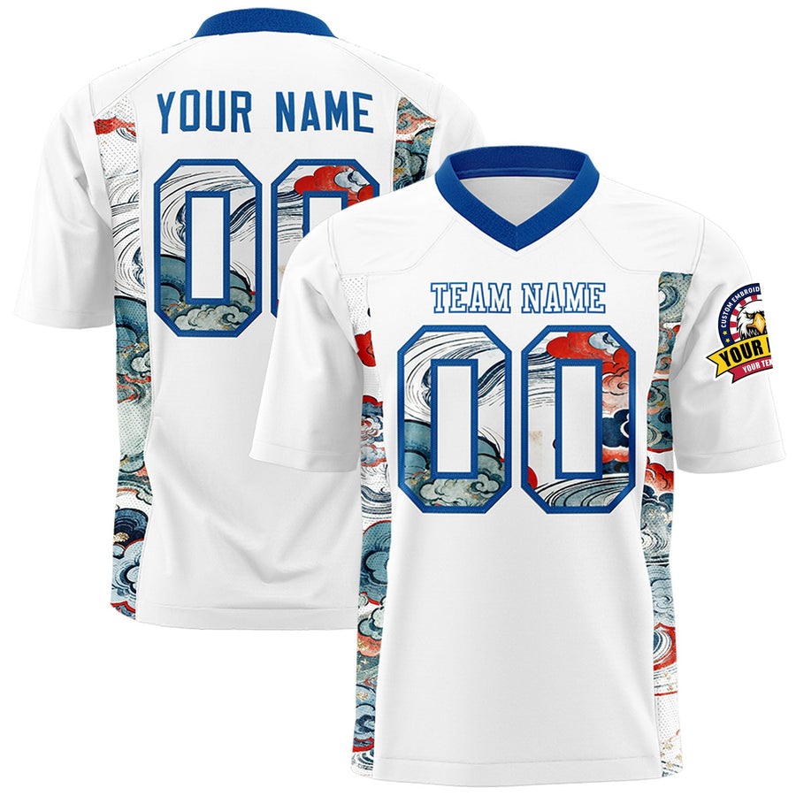 Custom White Royal Ukiyo-e Auspicious Clouds Graffiti Pattern Football Jersey | BuyFootballJersey