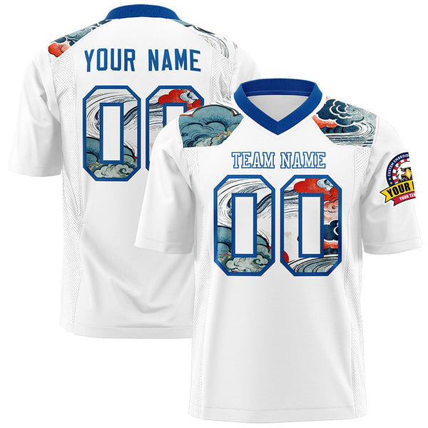 Custom Royal White Ukiyo-e Auspicious Clouds Graffiti Pattern Football Jersey | BuyFootballJersey