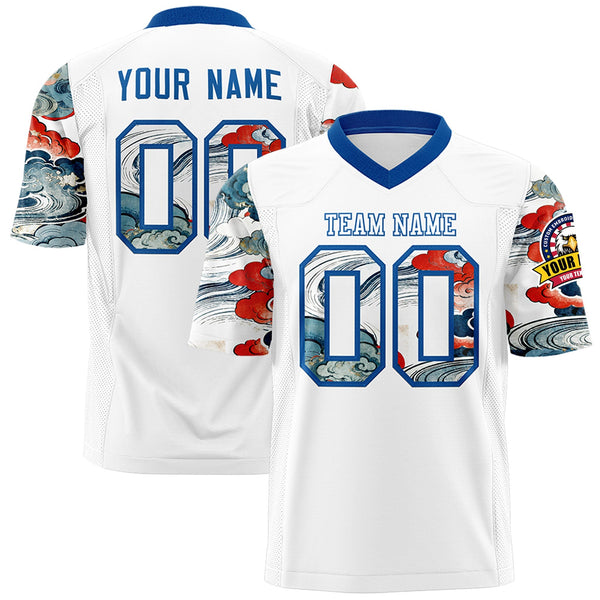 Custom White Royal Sleeve Ukiyo-e Auspicious Clouds Graffiti Pattern Football Jersey | BuyFootballJersey