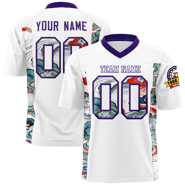 Custom White Purple Ukiyo-e Auspicious Clouds Graffiti Pattern Football Jersey | BuyFootballJersey