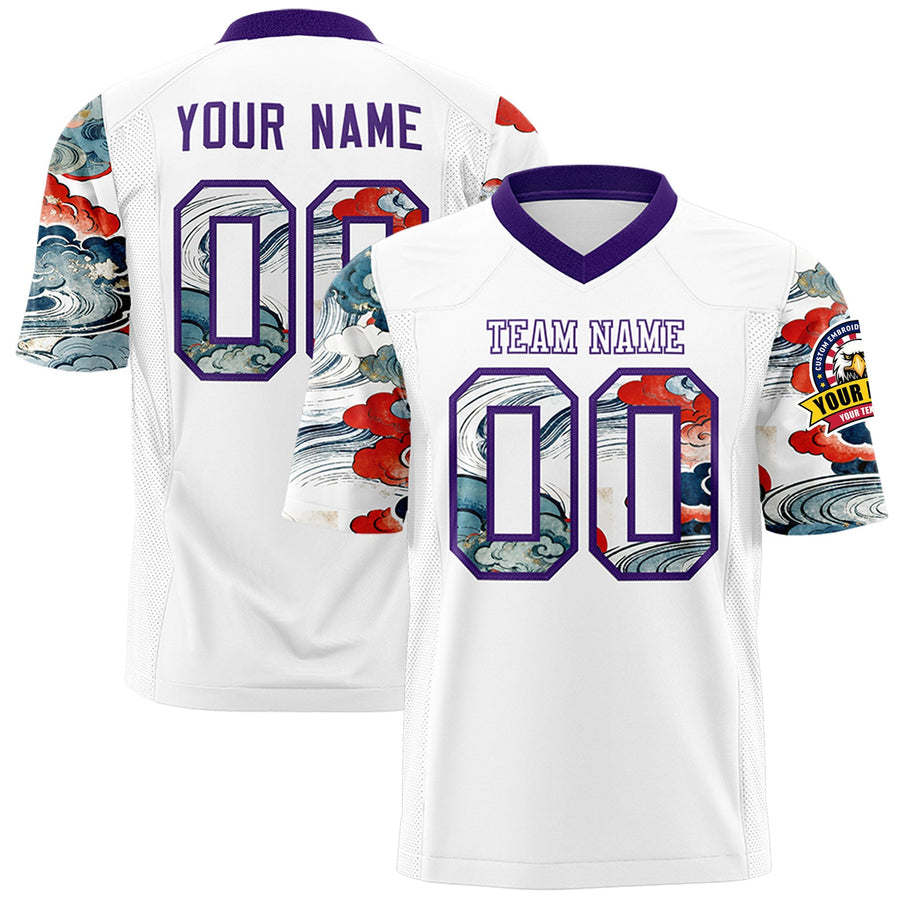 Custom White Purple Sleeve Ukiyo-e Auspicious Clouds Graffiti Pattern Football Jersey | BuyFootballJersey