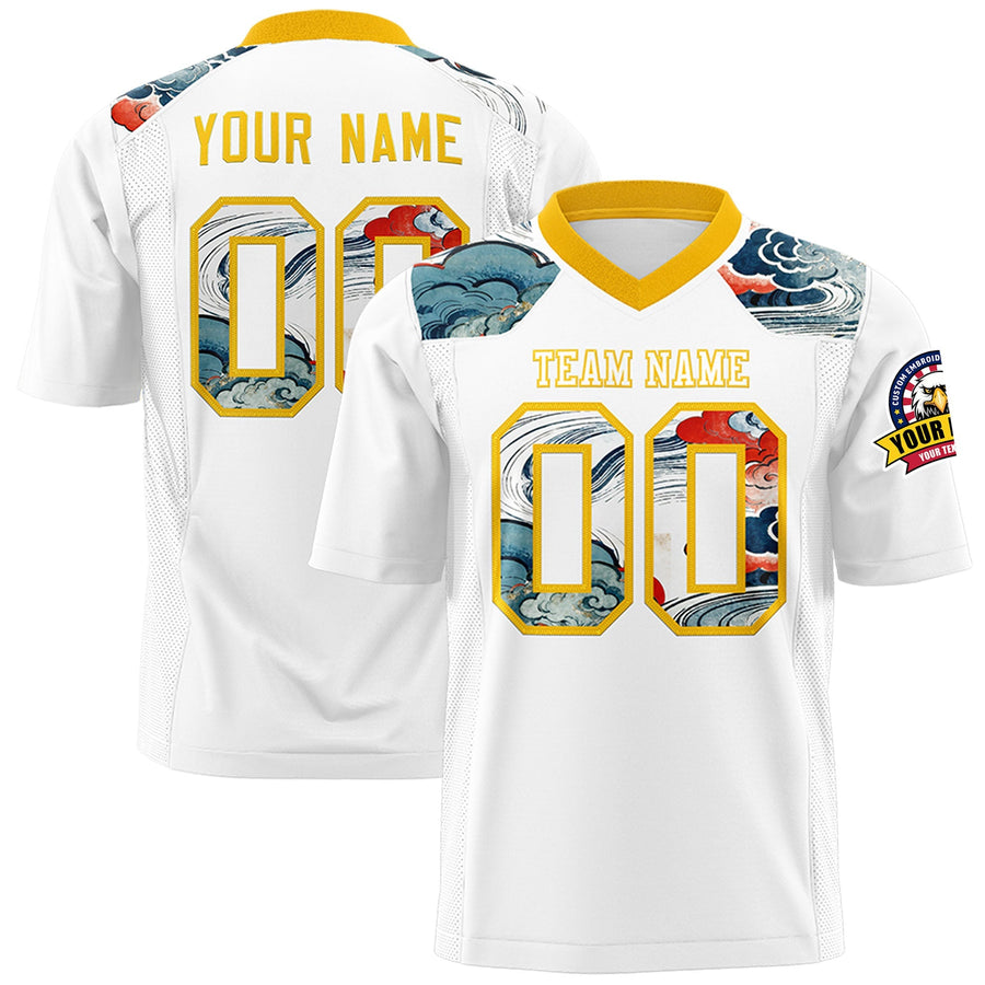 Custom Yellow White Ukiyo-e Auspicious Clouds Graffiti Pattern Football Jersey | BuyFootballJersey